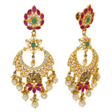 22K Yellow Gold Jeweled Chandbali Earrings (25.8gm) | 
This stunning pair of 22k gold chandbali earrings is decorated with a rich array of gems, cz sto...