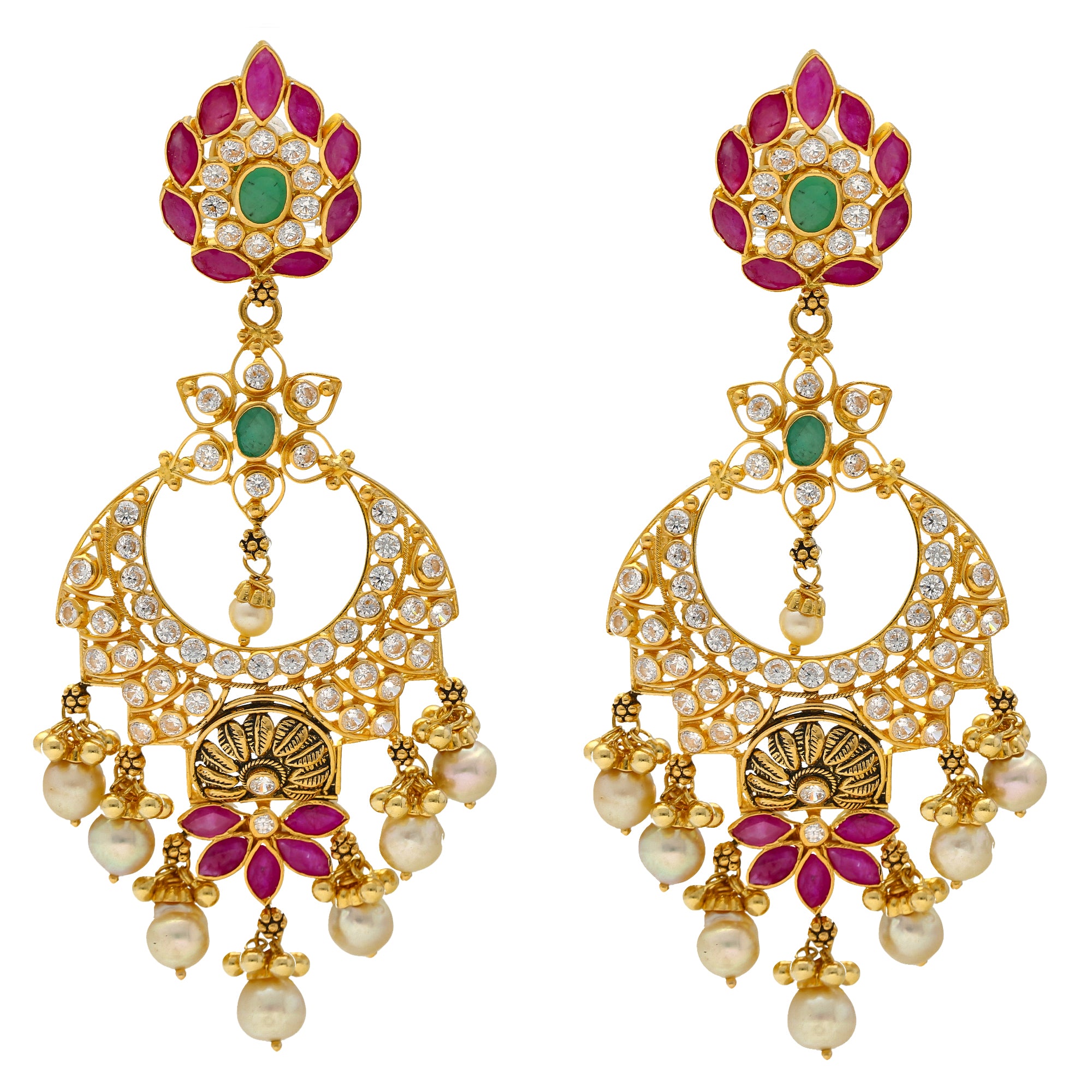 Buy Crunchy Fashion Gold-Plated Grey Peacock Chandbali White Pearl Dangler  Earrings Online at Best Prices in India - JioMart.