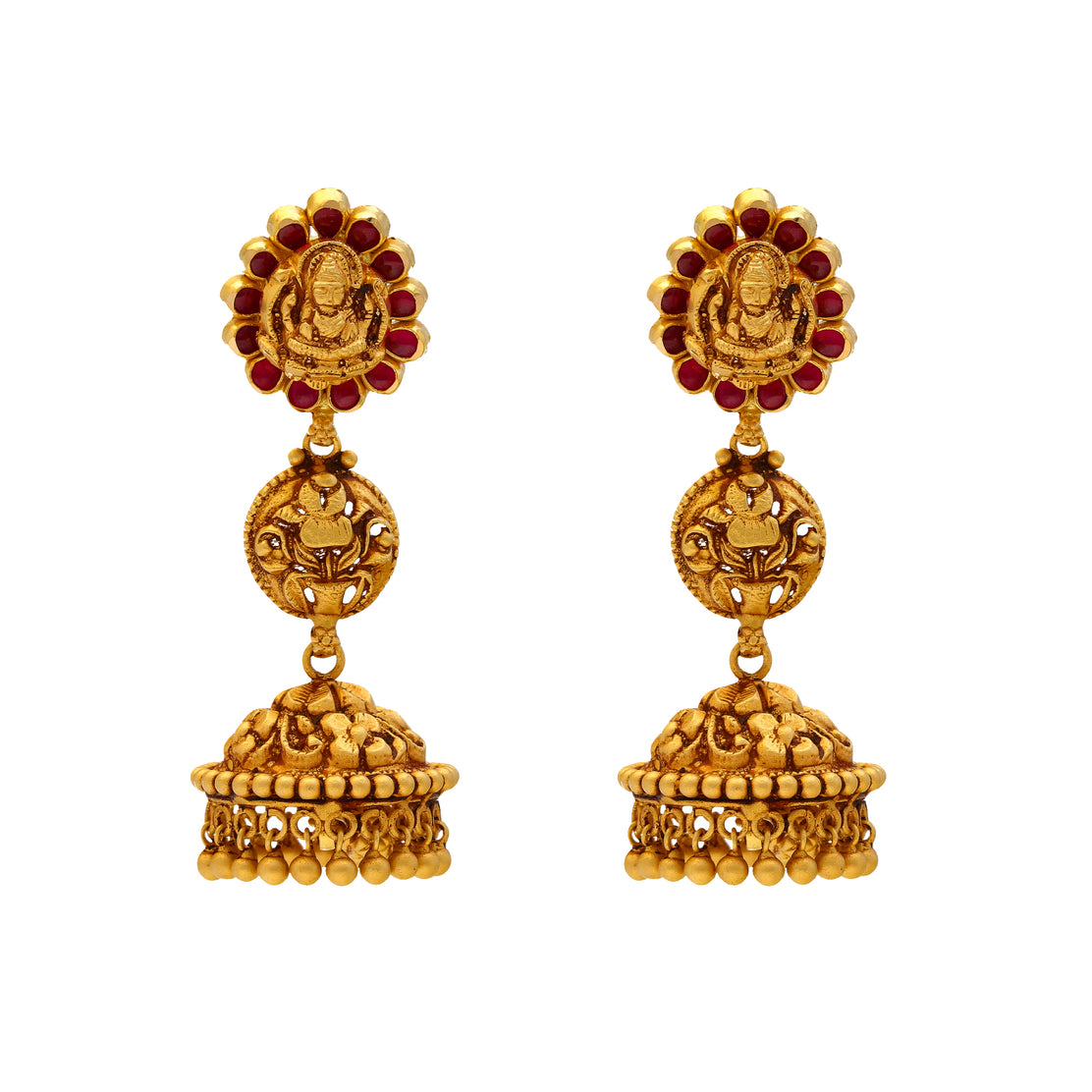 Chic 22 Karat Yellow Gold Rava Work Studs