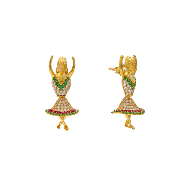 22K Yellow Gold & Dancing Jhumka Earrings (12.9gm) | 
Add this charming pair of 22k yellow gold jhumka earrings to your jewelry collection. The colorf...