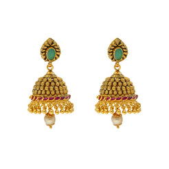22K Yellow Gold Jeweled Jhumka Earrings (22.2gm)