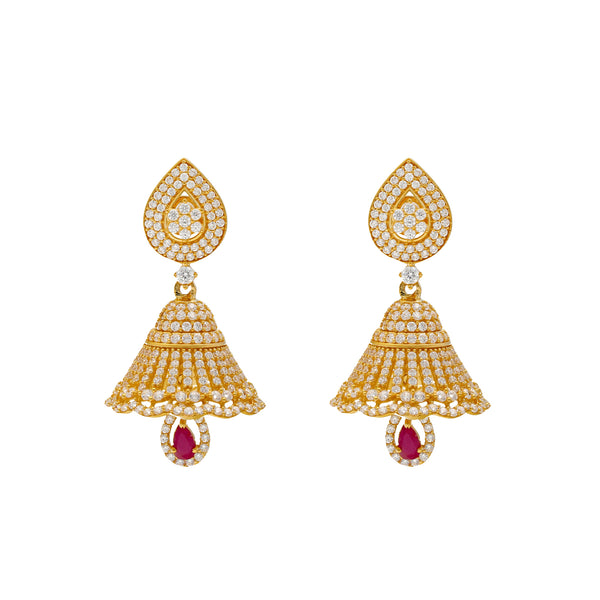 22K Yellow Gold, Ruby & CZ Jhumka Earrings (18.5gm) | 
Wear these 22k yellow gold jhumka earrings for a special event that calls for extravagant elegan...