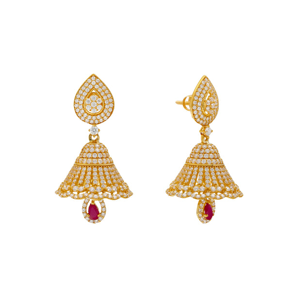 22K Yellow Gold, Ruby & CZ Jhumka Earrings (18.5gm) | 
Wear these 22k yellow gold jhumka earrings for a special event that calls for extravagant elegan...