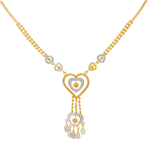 22K Yellow & White Gold Dangling Heart Jewelry Set (13.4gm) | 
Our 22K Yellow & White Gold Dangling Heart Jewelry Set features a youthful design made from ...