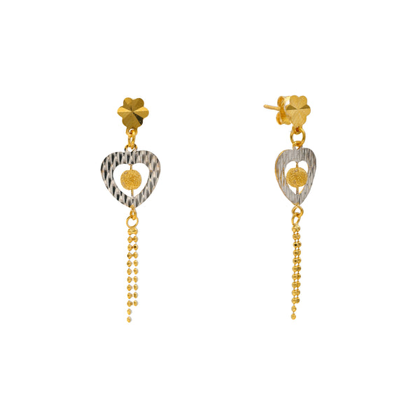 22K Yellow & White Gold Dangling Heart Jewelry Set (13.4gm) | 
Our 22K Yellow & White Gold Dangling Heart Jewelry Set features a youthful design made from ...