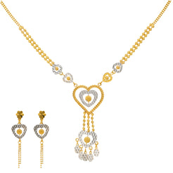 22K Yellow & White Gold Dangling Heart Jewelry Set (13.4gm)