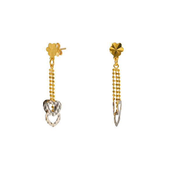 22K Yellow & White Gold Chandelier Hearts Jewelry Set (15.9gm) | Our 22K yellow and white gold chandelier earrings and necklace are a sophisticated set that adds ...