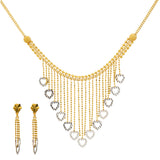 22K Yellow & White Gold Chandelier Hearts Jewelry Set (15.9gm) | Our 22K yellow and white gold chandelier earrings and necklace are a sophisticated set that adds ...