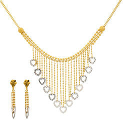 22K Yellow & White Gold Chandelier Hearts Jewelry Set (15.9gm)