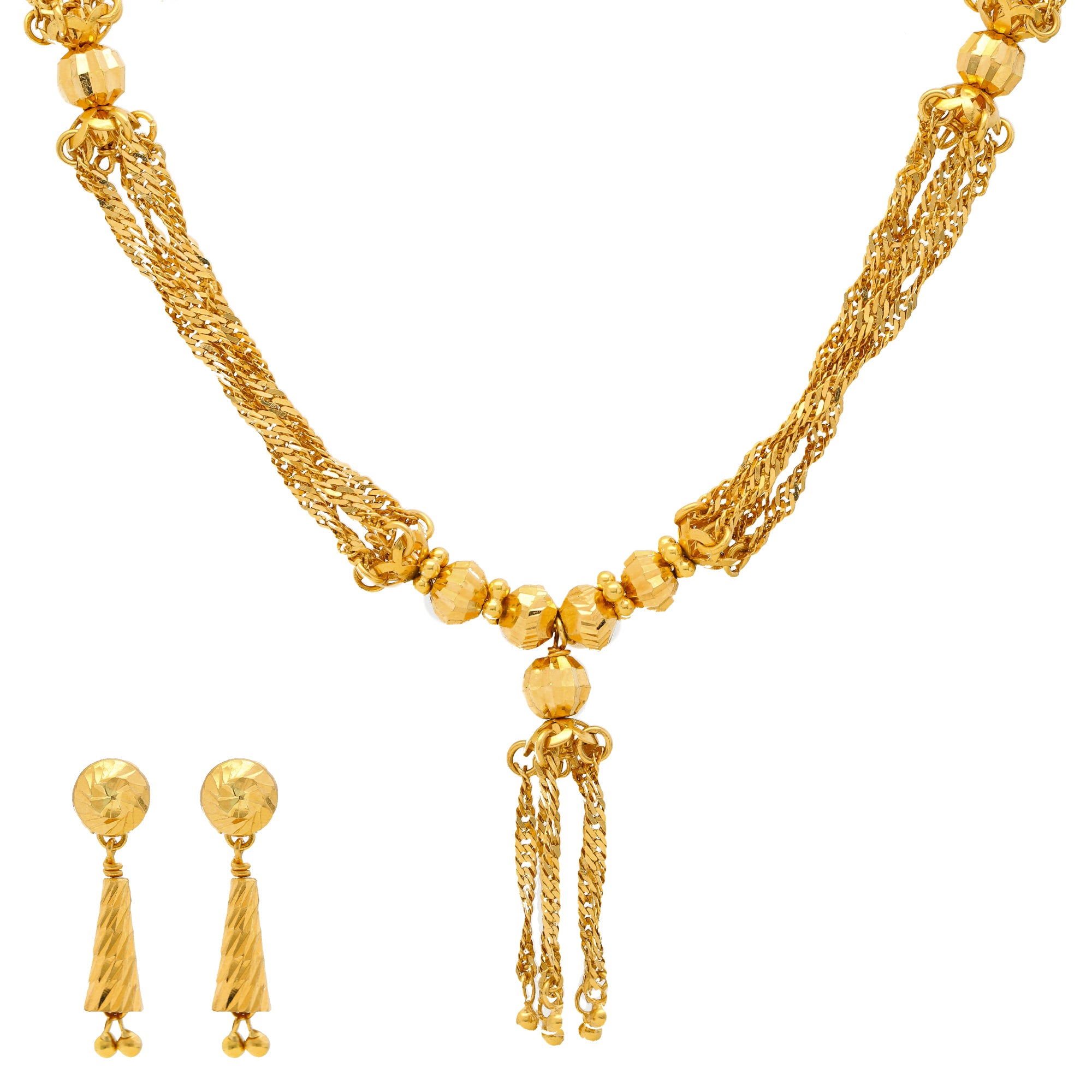 22K Yellow Gold Chains Beads Jewelry Set 50gm