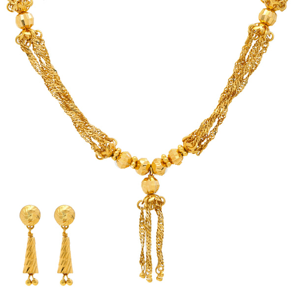 22K Yellow Gold Chains & Beads Jewelry Set (50gm) | 
The minimal design and style of this 22k yellow gold necklace and earring set doesn't limit top ...