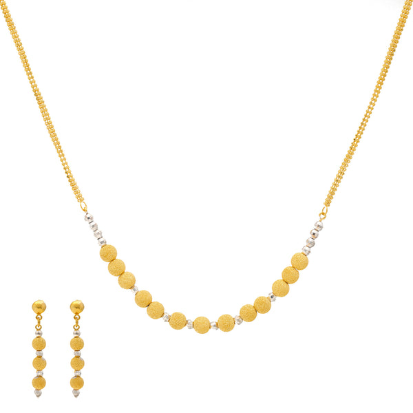 22K Yellow & White Gold Beaded Jewelry Set (17.4gm) | 
Wear this minimal 22k yellow and white gold beaded necklace and earring set when you want to bri...