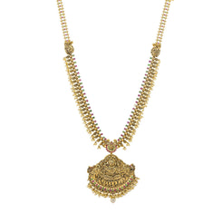 An image of the Antique Royal Laxmi 22K gold necklace from Virani Jewelers.
