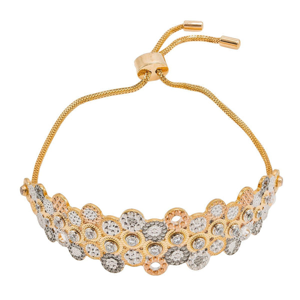 22K Multi Tone Gold Bracelet W/ Clock Mechanism Design & Drawstring Closure - Virani Jewelers | Be as unique as you are stylish in this stunning 22K multi tone gold women’s bracelet from Virani...