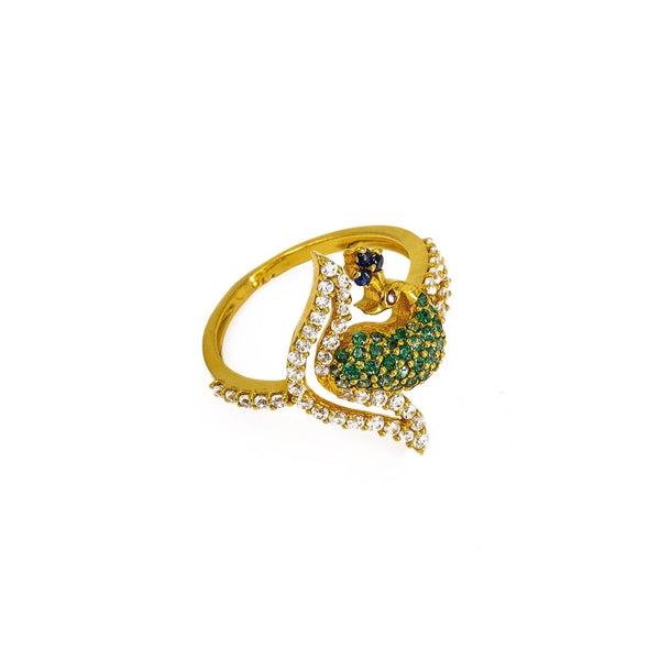1pc Peacock Feather & Geometric Symmetry Design Ring With Cubic Zirconia  Accent | SHEIN USA