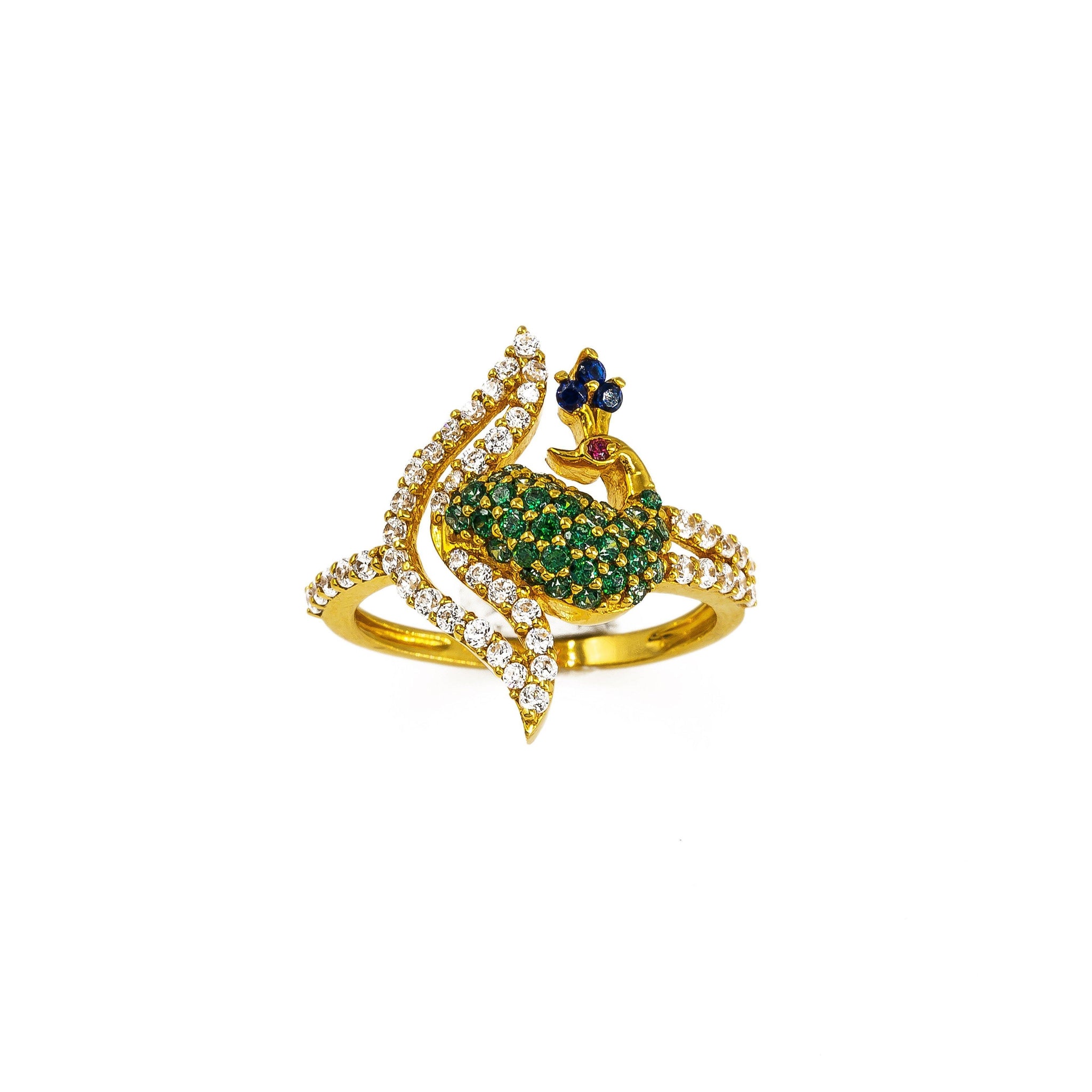 Manufacturer of 916 gold cz peacock design ring rj-r04 | Jewelxy - 122700