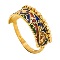 22K Yellow Gold Enamel Ring W/ Abstract Mountain Range Design - Virani Jewelers