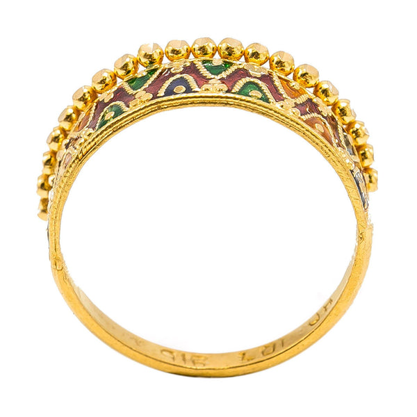 22K Yellow Gold Enamel Ring W/ Double Curve Details - Virani Jewelers | 22K Yellow Gold Enamel Ring W/ Double Curve Details for women. Brighten your daily attire with th...