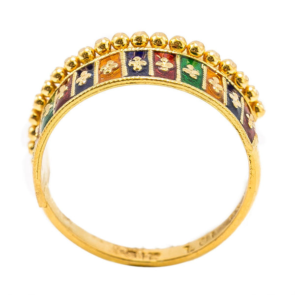 22K Yellow Gold Enamel Ring W/ Horizontal Square Pattern - Virani Jewelers | This is a 22K yellow gold enamel ring with a royal-inspired horizontal square pattern. This 22K g...