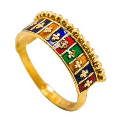22K Yellow Gold Enamel Ring W/ Horizontal Square Pattern - Virani Jewelers