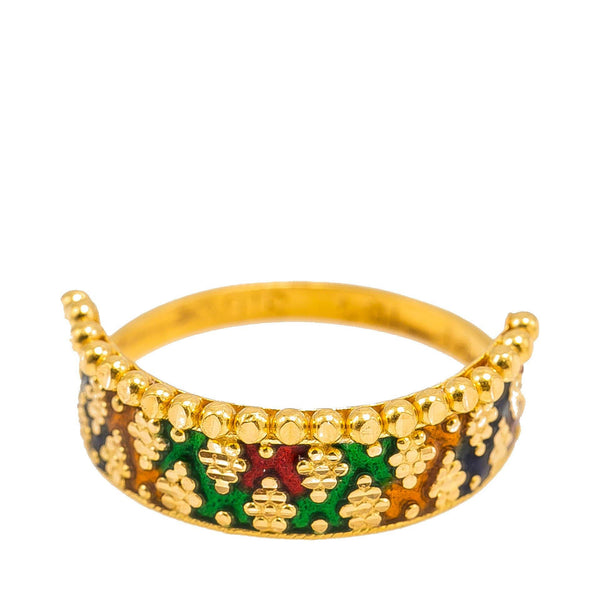 22K Yellow Gold Enamel Ring W/ Alternating Cluster Ball Design - Virani Jewelers | 22K Yellow Gold Enamel Ring W/ Alternating Cluster Ball Design for women. This beautiful 22K yell...