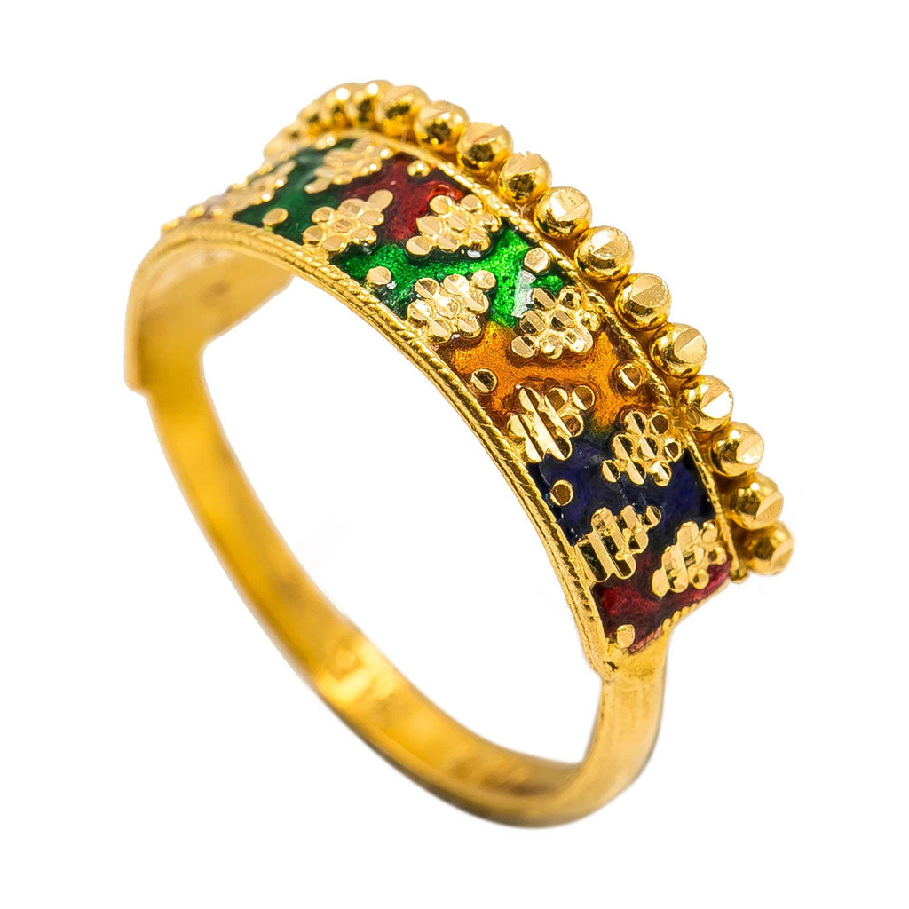 22K Yellow Gold Enamel Ring W/ Alternating Cluster Ball Design - Virani Jewelers | 22K Yellow Gold Enamel Ring W/ Alternating Cluster Ball Design for women. This beautiful 22K yell...