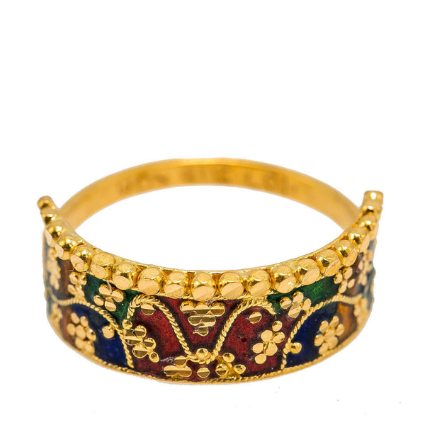 22K Yellow Gold Enamel Ring W/ Crown Design & Cluster Dot Accents - Virani Jewelers | 22K Yellow Gold Enamel Ring W/ Crown Design & Cluster Dot Accents for women. Ideal for evey d...
