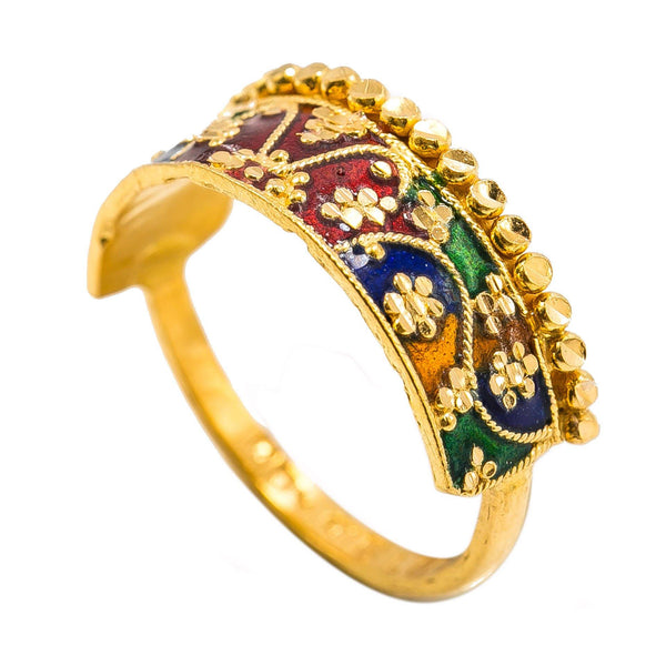 22K Yellow Gold Enamel Ring W/ Crown Design & Cluster Dot Accents - Virani Jewelers | 22K Yellow Gold Enamel Ring W/ Crown Design & Cluster Dot Accents for women. Ideal for evey d...