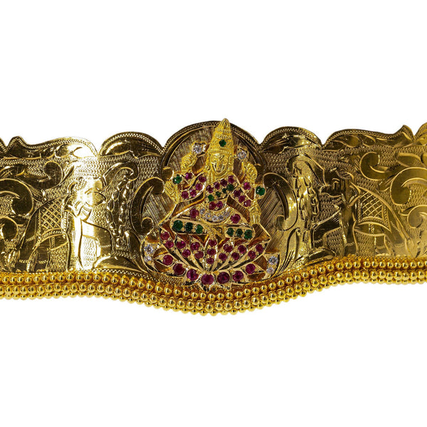 22K Yellow Gold Laxmi Vaddanam Waist Belt W/ Emeralds, Rubies, CZ Gems & Adjustable Belt - Virani Jewelers | Add movement and luxury to your most festive looks with Vaddanam waist belts that will transform ...