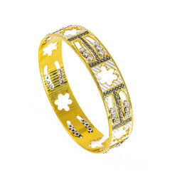 22K Yellow Gold Bangle W/ Cloud Cut-Outs & Black CZ Encrusted "H" Design - Virani Jewelers