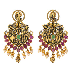 22K Yellow Gold & Gem Antique Chandbali Earrings (19.7gm)