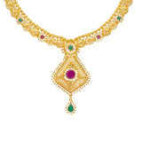 22K Yellow Gold, Emerald, & Ruby Jewelry Set (58.5gm) | 
Add this vibrant Indian bridal jewelry set to your gown for your most important day! The Meenaka...