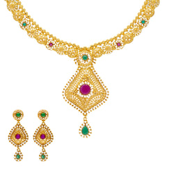 22K Yellow Gold, Emerald, & Ruby Jewelry Set (58.5gm)