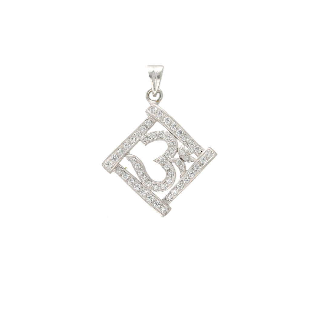 Unisex Om Pendant with 22K White Gold & CZ Stones (5.5gm) | Add a touch of cultural significance to any outfit with this simple and stylish 22k white gold OM...