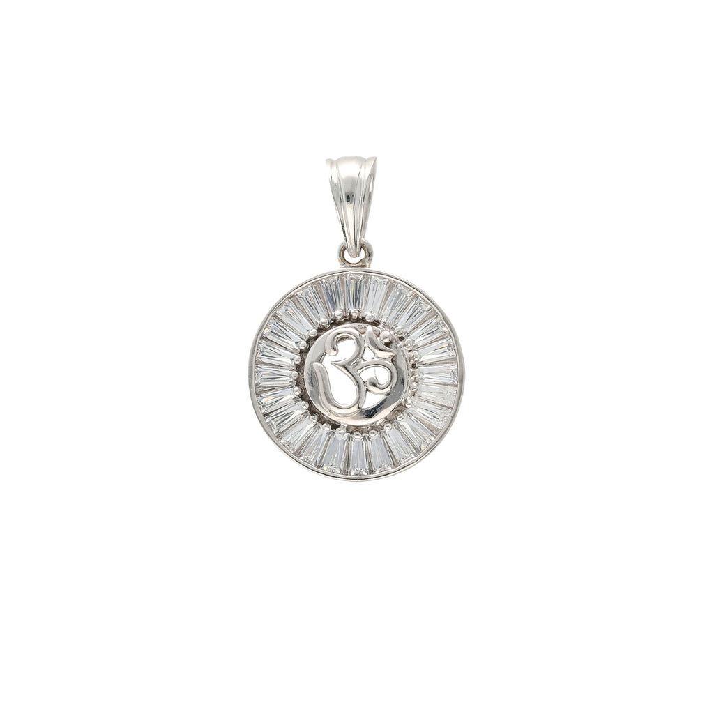 Unisex Round Om Pendant with 22K White Gold & CZ Stones (6gm) | Simple, clean, and classy- this round Om 22K white gold pendant is perfect for both men and women...