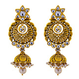 22K Antique Gold & Kundan Stone Jewelry Set (135.1gm) | 
What better way to light up the room than with this exquisite 22k antique gold and kundan stone ...