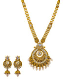 22K Antique Gold & Kundan Stone Jewelry Set (135.1gm) | 
What better way to light up the room than with this exquisite 22k antique gold and kundan stone ...
