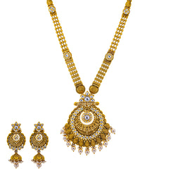 22K Antique Gold & Kundan Stone Jewelry Set (135.1gm)