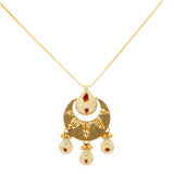 Irya Pendant Set in 22K Yellow Gold (27.8gm) | 
Wear this radiant 22k yellow gold pendant and earring set with both traditional Indian and weste...