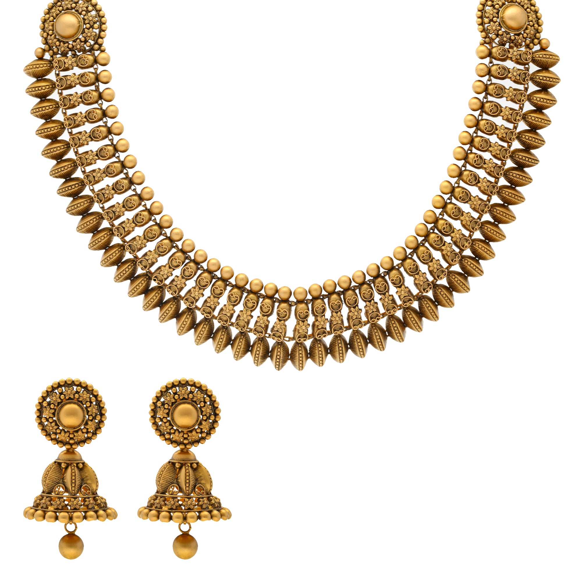 Antique look Gold Necklace Set Studded with Pearls GNS 104