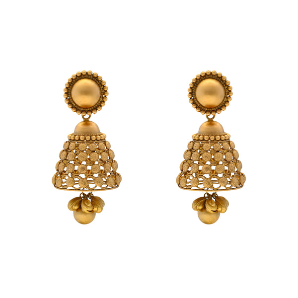 22K Yellow Gold Beaded Jhumka Jewelry Set (107.7gm) | 
This 22k Indian gold beaded jewelry set is simply luxurious. The heavy beading and elaborate des...