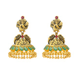 22K Gold, Emerald, & Ruby Antique Jhumka Earrings (21.6gm) | 
These stylish, real gold jhumka earrings will add a vibrant layer of culture shine to your forma...