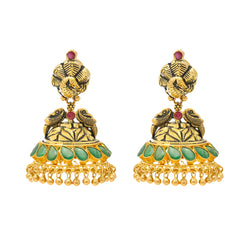 22K Gold, Emerald, & Ruby Antique Jhumka Earrings (21.6gm)