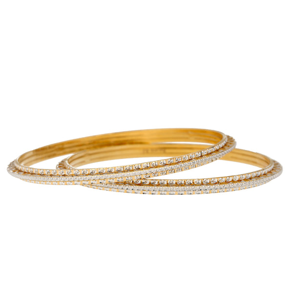 22K Multi-Tone Gold Bangle Set of 4 (127.6gm) | 
These dazzling Indian bangles are with a mixture of 22k yellow, white, and rose gold to create a...