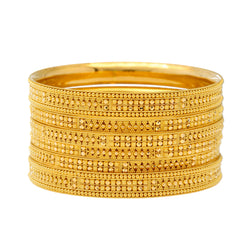 22K Yellow Gold Filigree Bangle Set of 6 (90.8gm)