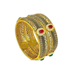 22K yellow Gold antique Bangles set w/ cubic zirconium, ruby, and emerald stones - Virani Jewelers