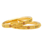 22K Yellow Gold & Enamel Bangle Set of 6 (92.7gm) | 
The bright enamel details used alongside the filigree design of these 22k gold Indian bangles ad...
