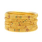 22K Yellow Gold & Enamel Bangle Set of 6 (92.7gm) | 
The bright enamel details used alongside the filigree design of these 22k gold Indian bangles ad...