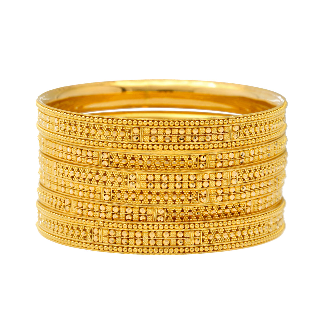 22K Yellow Gold Filigree Bangle Set of 6 (87.5gm) | 
Pair this set of six elegant Indian bangles made from 22k yellow gold with any look for a specia...
