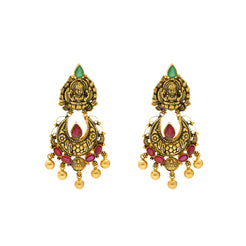 22K Antique Gold Lakshmi Chandbali Earrings (15.7gm)